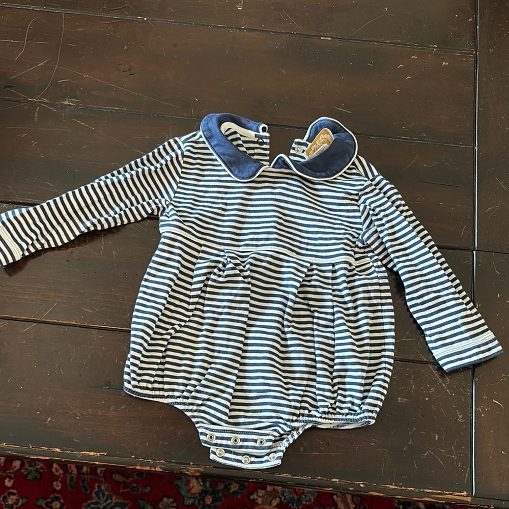 Striped Baby Romper with Blue Collar